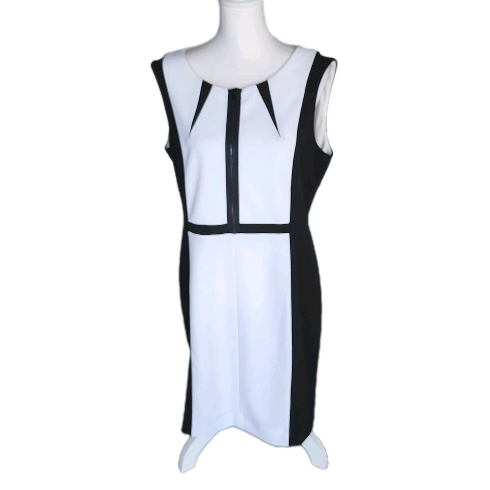 Tahari Levine Sheath Dress Womens 12 Black White Color Block Career Office Event